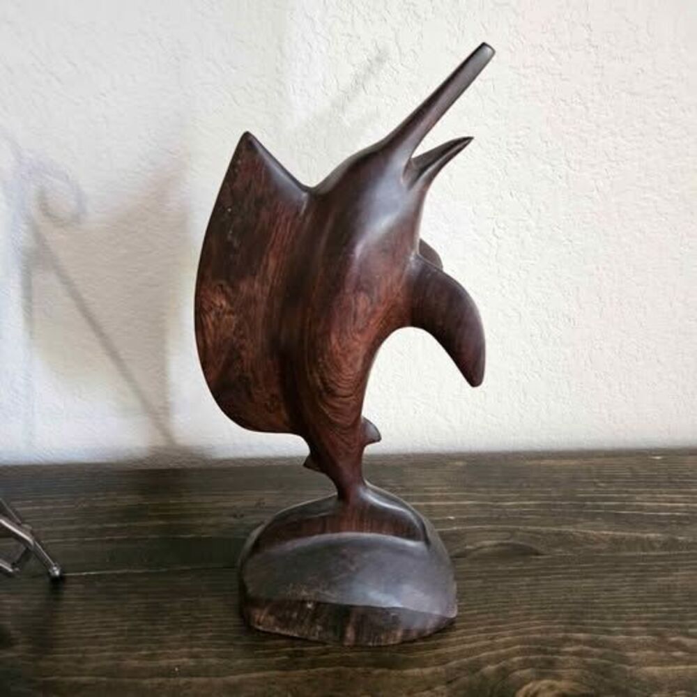 Hand-Carved Wooden Marlin Sculpture